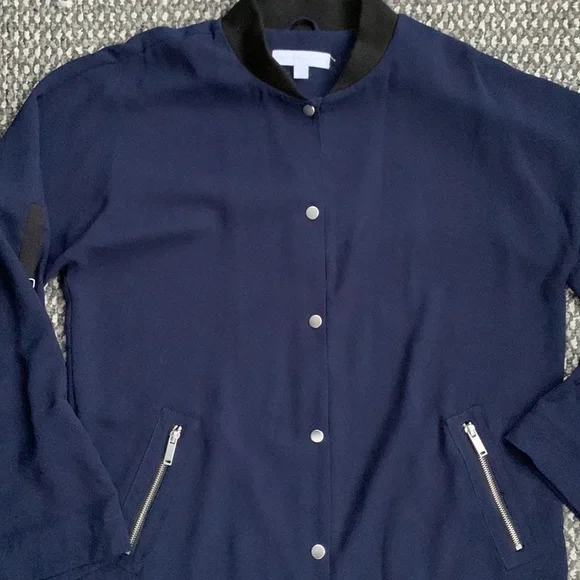 New York & Company Navy Blue Long Bomber Jacket - Picture 2 of 8